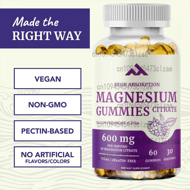 

Magnesium citrate gummies | used for calmness, relaxation, and digestion | vegan, non genetically modified | raspberry flavor