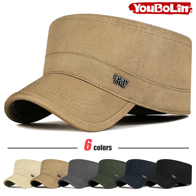 

Four Seasons New Style Fashion Back Closure Military Cadet Flat Cap Trucker Caps Dad Hat Sun Hats
