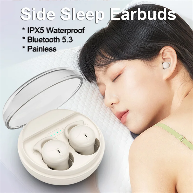 

2024 New Side Sleep Earphones Bluetooth 5.3 Noise Cancellation beanearplug IPX5 Waterproof Sports Earbuds with Power Display Mic