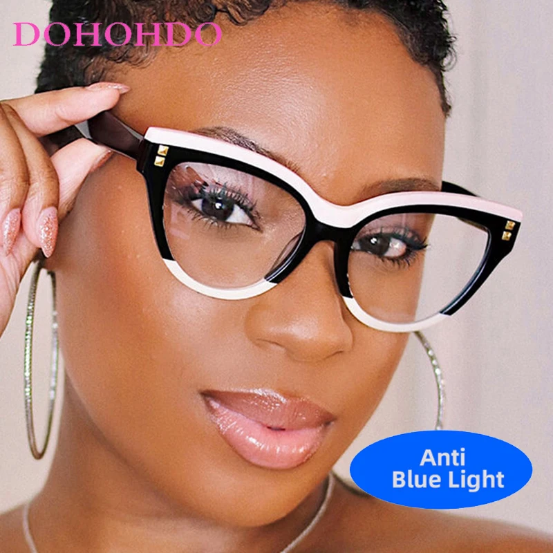 

Trendy Classic Big Frame Cat Eye Rice Nail Anti-Blue Light Glasses Women Men Luxury Brand Designer Computer Optical Eyeglasses