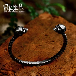 BEIER 2023 New Design Titanium Steel Skull Bracelet Skeleton Black Retro Bangle For Men Gothic Cool Jewelry Wholesale Gift