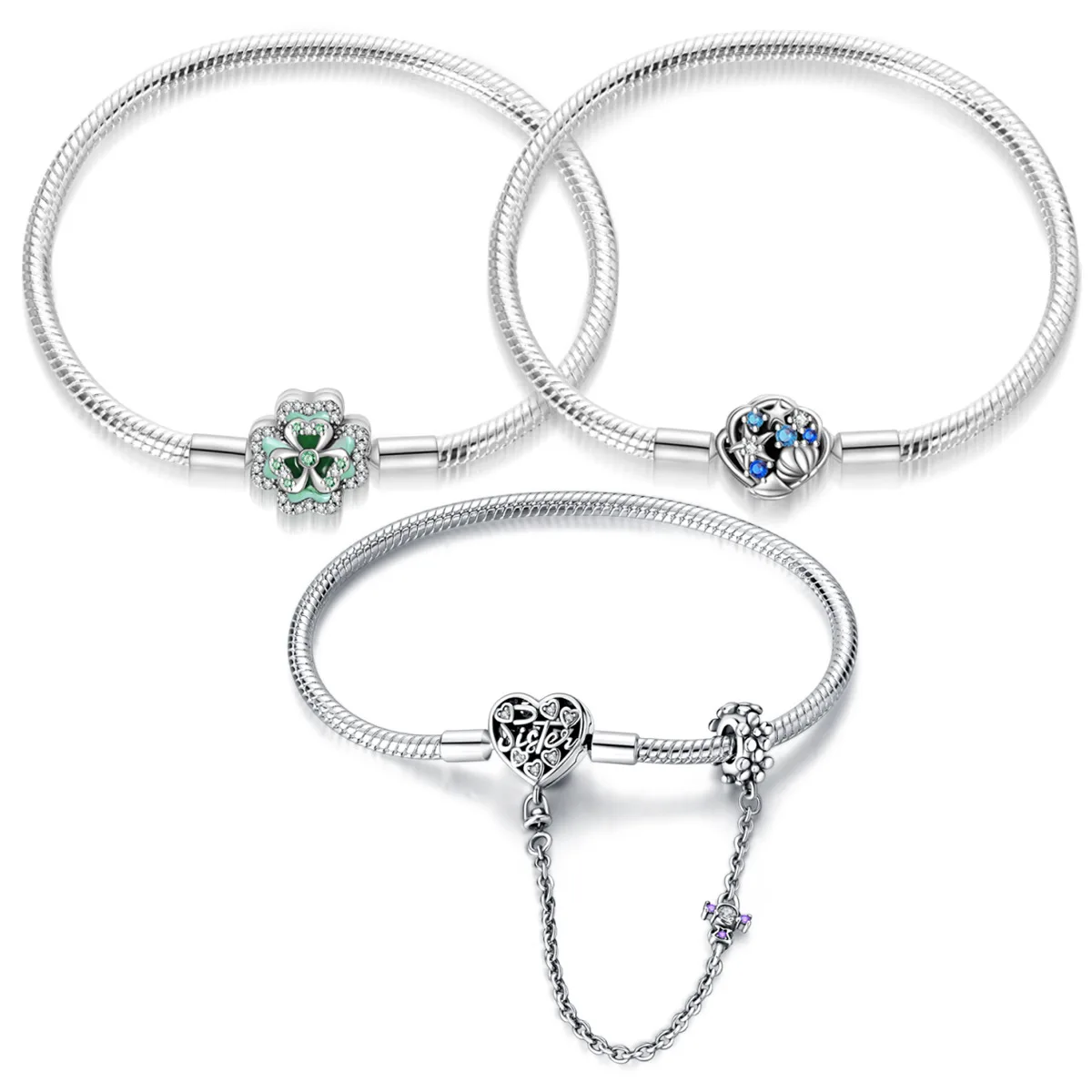 Abalorios de Trébol Verde Plateados para Pulseras Originales, Bolsos y Llaveros, Colgante DIY, Regalo de Joyería para Mujer
