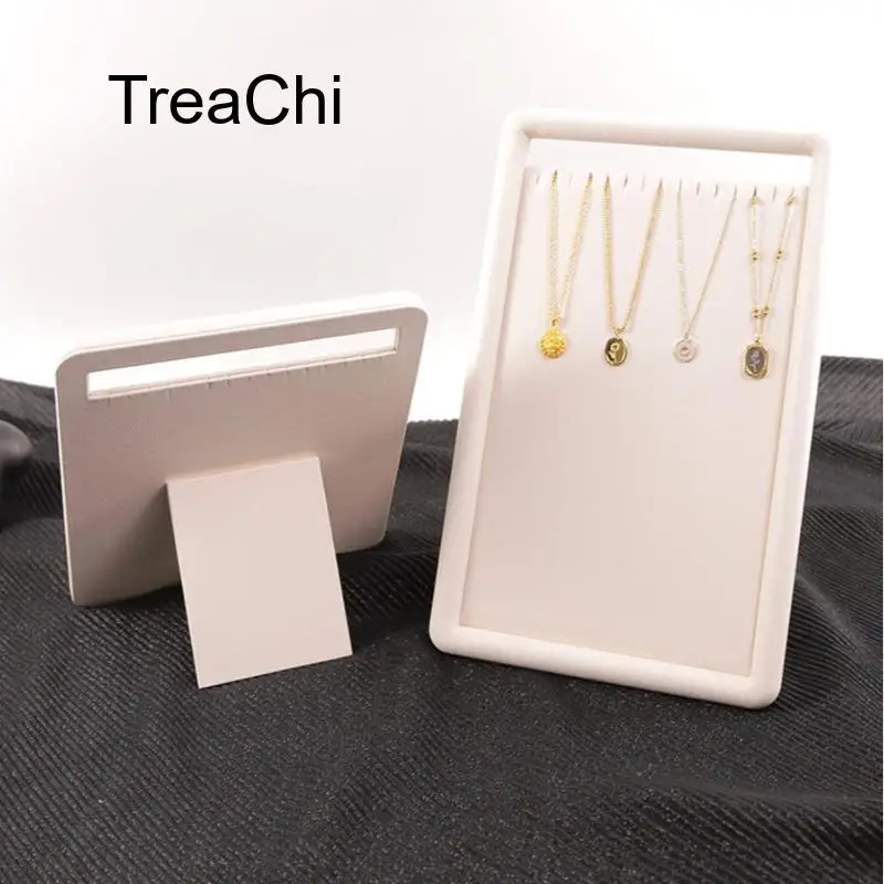 Beige Freestanding Necklace Display Stand Made of Diatomaceous Earth Leather Specialized Display Prop for Jewelry Stores