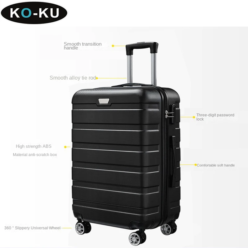 KO-KU Horizontal Pattern Luggage 3 Pieces Set 24/28 Inch Large Capacity ABS Password Suitcase on wheel 20 Inch Mini carrier