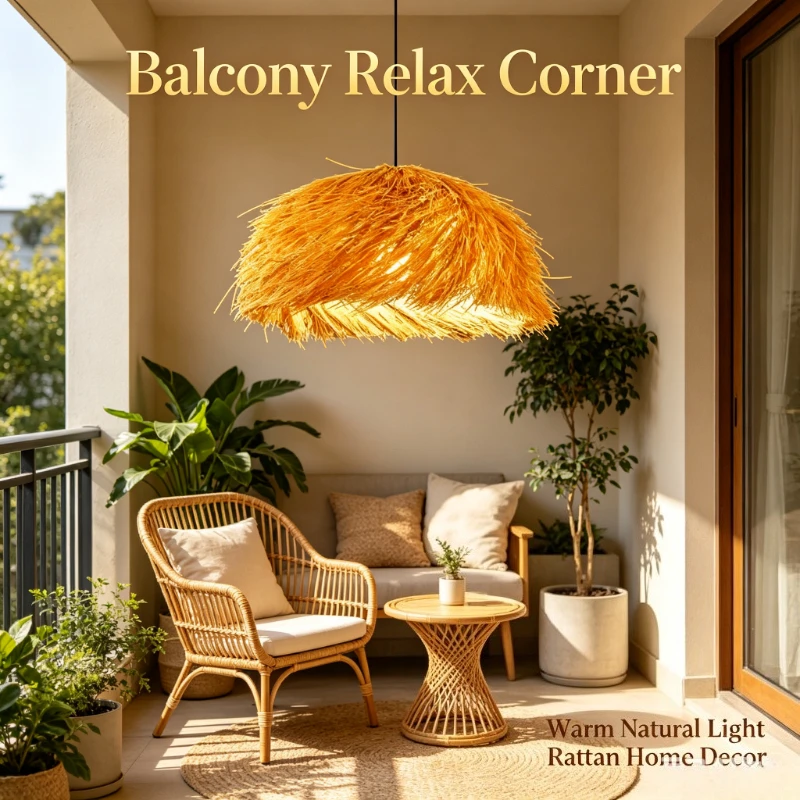 Southeast Asian Classical Straw Hat Rattan Pendant Light Ceiling Restaurant Hotel Hanging Lamps Home Room Decoration Chandeliers