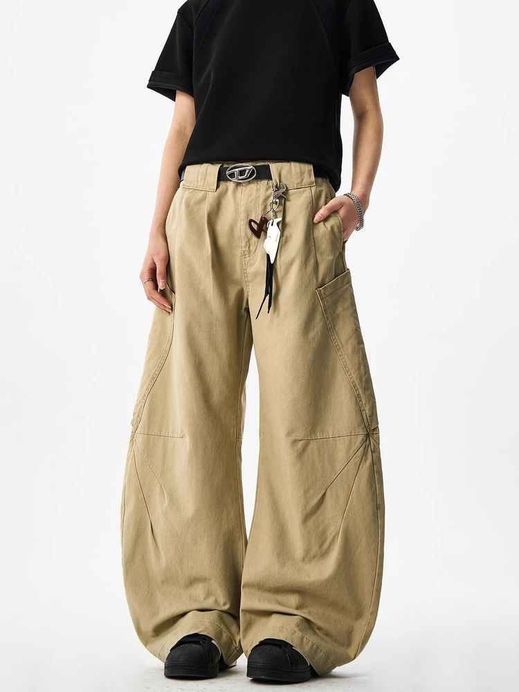

Повседневные брюки большого размера цвета хаки в американском стиле ретро, свободная рабочая одежда для пар, молодежные прямые длинные брюки