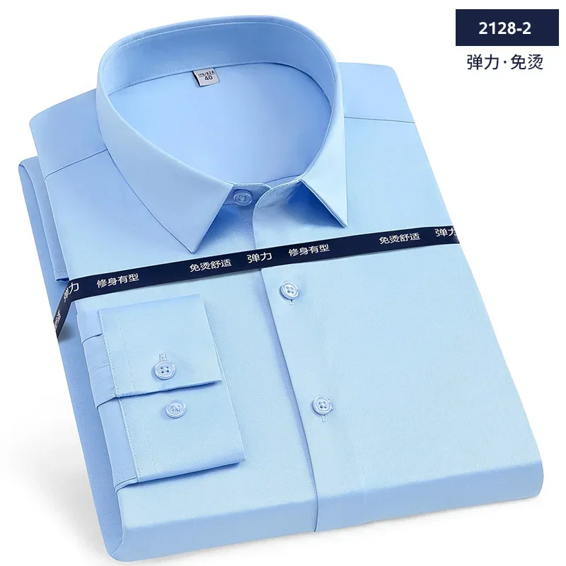 Luxury Men's Long-Sleeved Shirt Ice Silk Poplin Anti-Wrinkle No-Iron Business Office Fashion Casual High-Quality Shirt S~6Xl