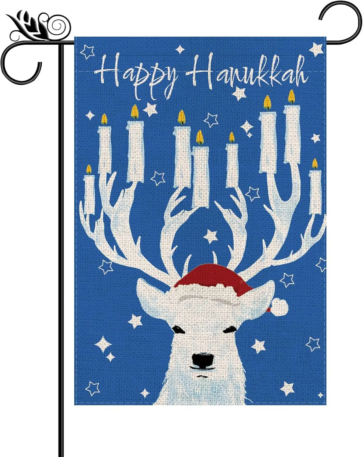 Happy Hanukkah Garden Flag Deer Menorah Star of David Jewish Double Sided Decorations for Outside, Winter Xmas Chanukah Holi EEZ