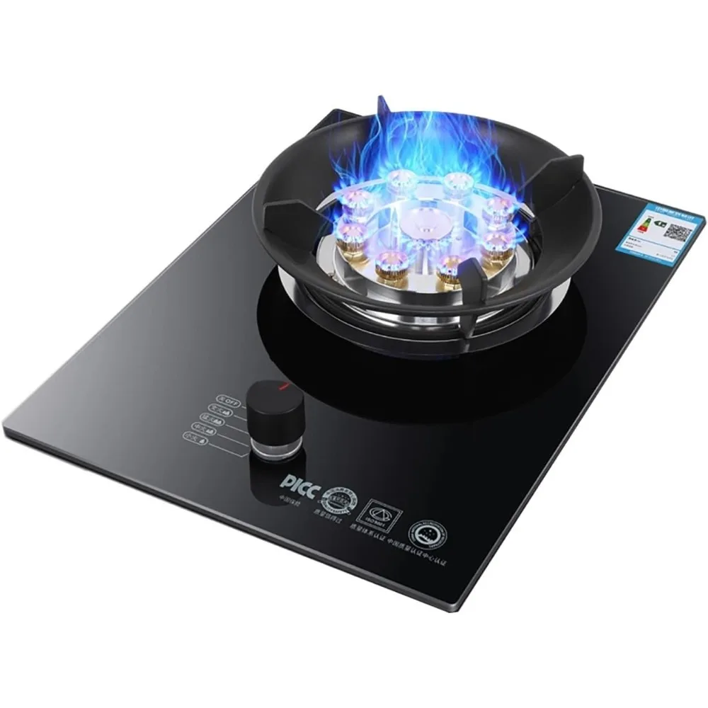 موقد غاز موقد غاز مدمج موقد غاز 5.2 كيلو وات موقد طباخ زجاجي موقد واحد، مع حماية قفل أمان للأطفال FFD مقبض 43x33x9