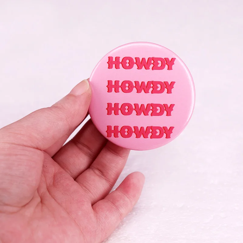دبوس زر Pinback الوردي ، شارة صفيح ، مرحبا كيف تفعل ، والمجوهرات 58 مللي متر