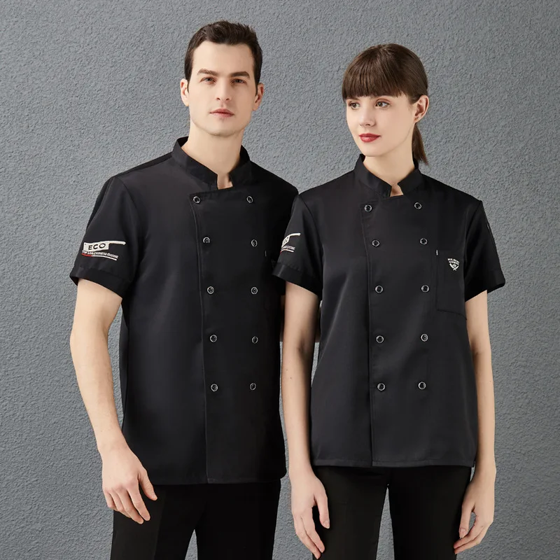 Chef macacão masculino e feminino mangas compridas catering outono e inverno cozinha roupas de verão respirável manga curta hotel