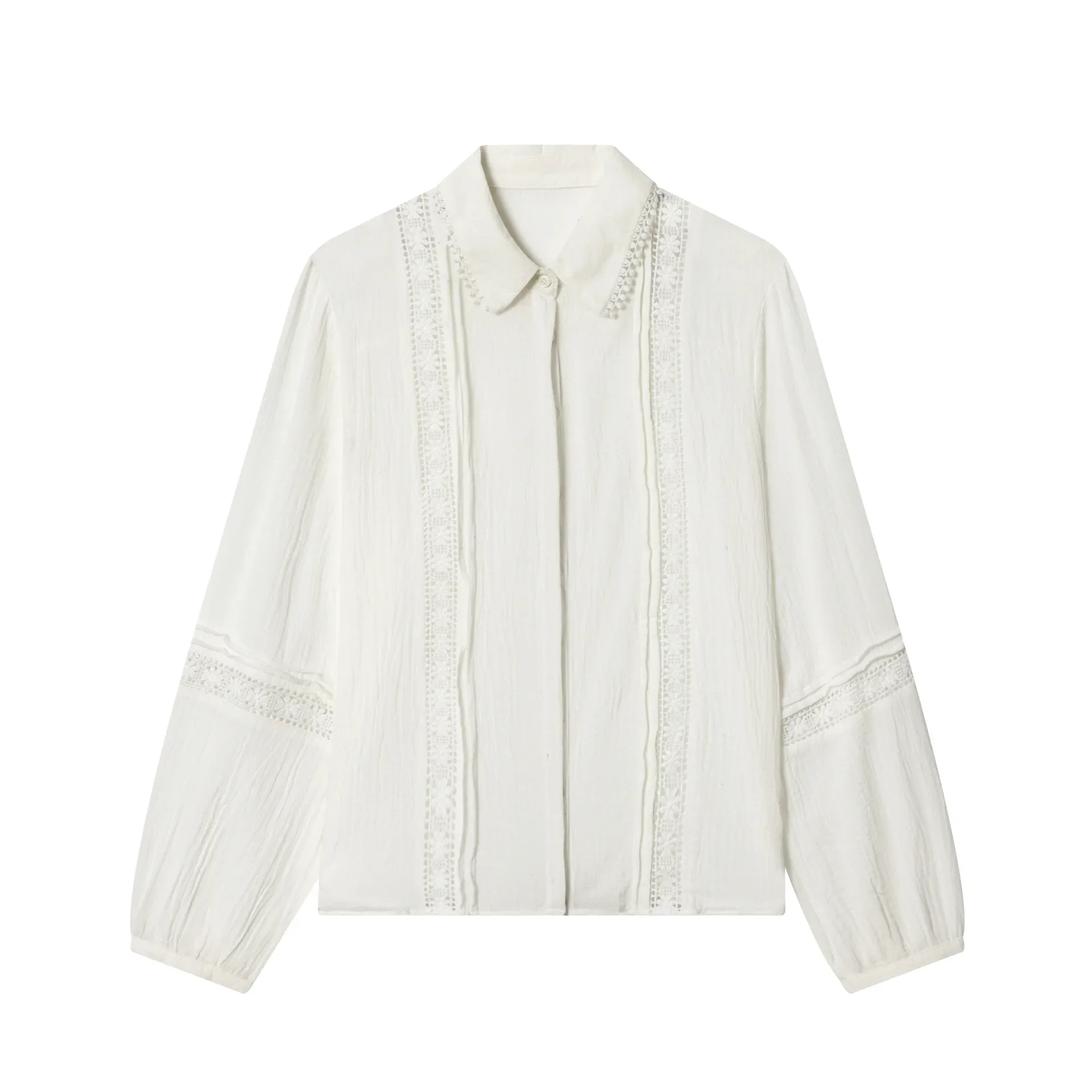 New Fashionable Fresh Sweet Wind Hollow Street Block Long Sleeve Shirt Blouses Women's Clothes Shirts Tops