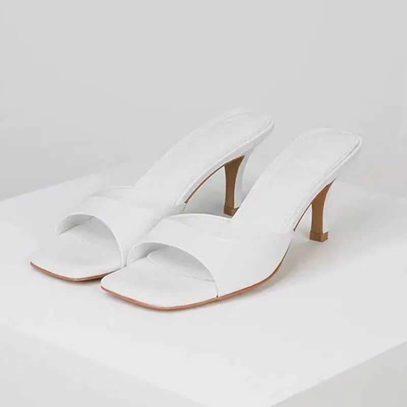 Lacquer Leather High-heeled Sandals For Women's Summer Plus size 41 42 Square Toe Slim Heels Oversized Women's Slippers