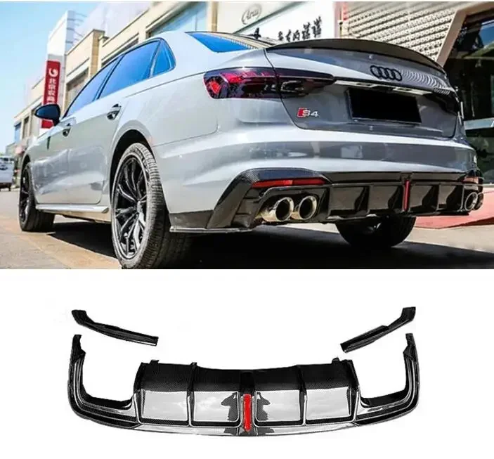 REAL CARBON FIBER REAR BUMPER TRUNK LIP SPOILER DIFFUSER For Audi A4 S4 Sline B10 2020 2021 2022 (With Light)