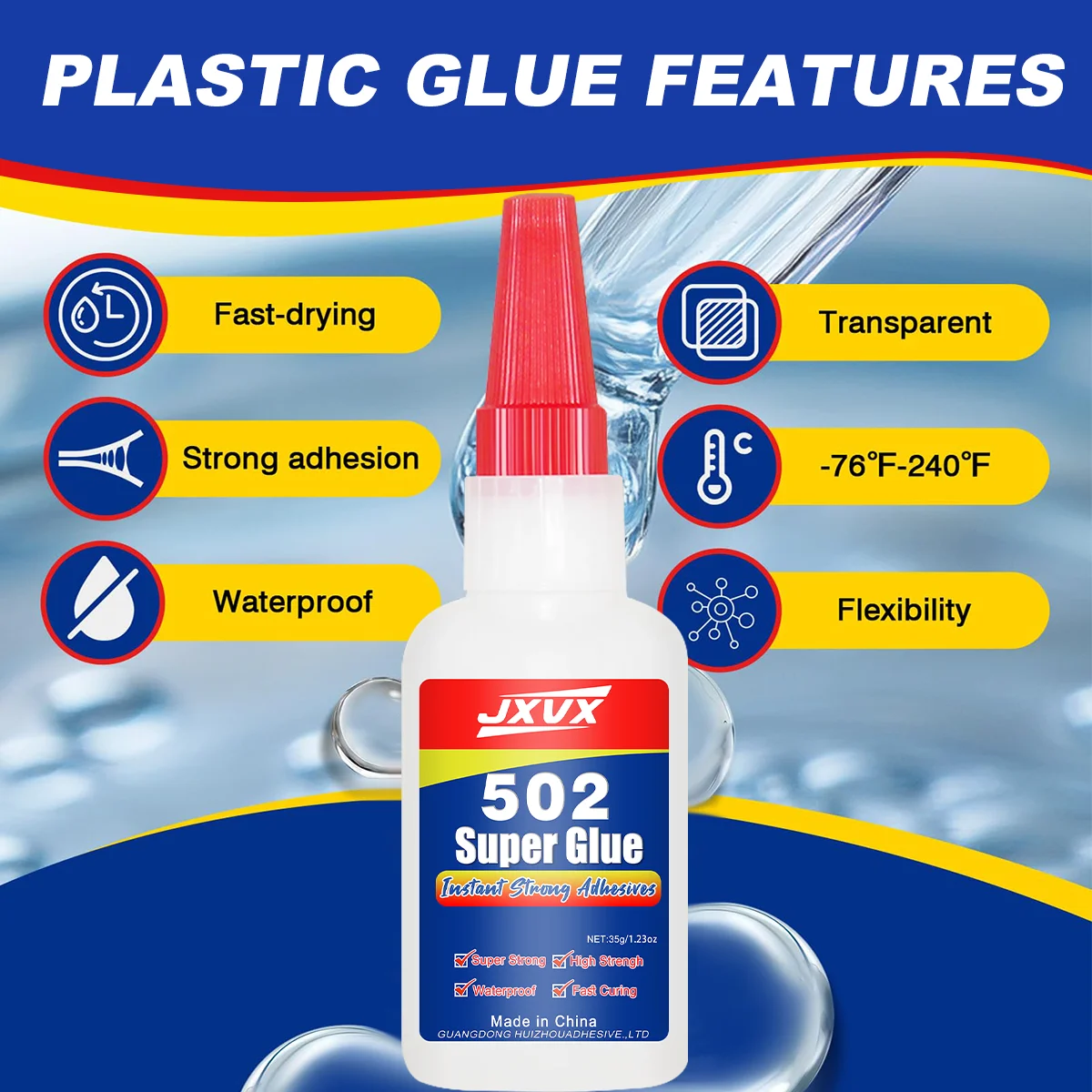 502 Super Thin Liquid Glue Cyanoacrylate Strong fast-drying instant adhesive for ceramics, metal, wood, rubber, plastic, Fast drying in 10 seconds, super strong glue, 35g, glue