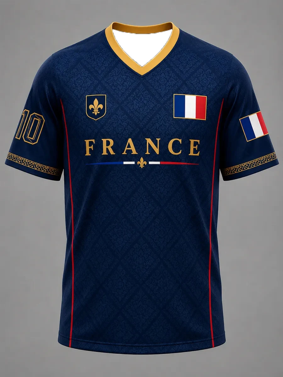 2026 French Football Men's and Women's Multi-purpose Short-sleeved Casual Sport Street Print T-shirt Quickdrying T Shirt for Men