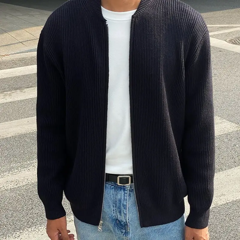 الخريف والشتاء بلون سترة مشغولة من الصوف سترة للرجال تنوعا عارضة بسيطة سترة سستة بلون جولة الرقبة أعلى #2