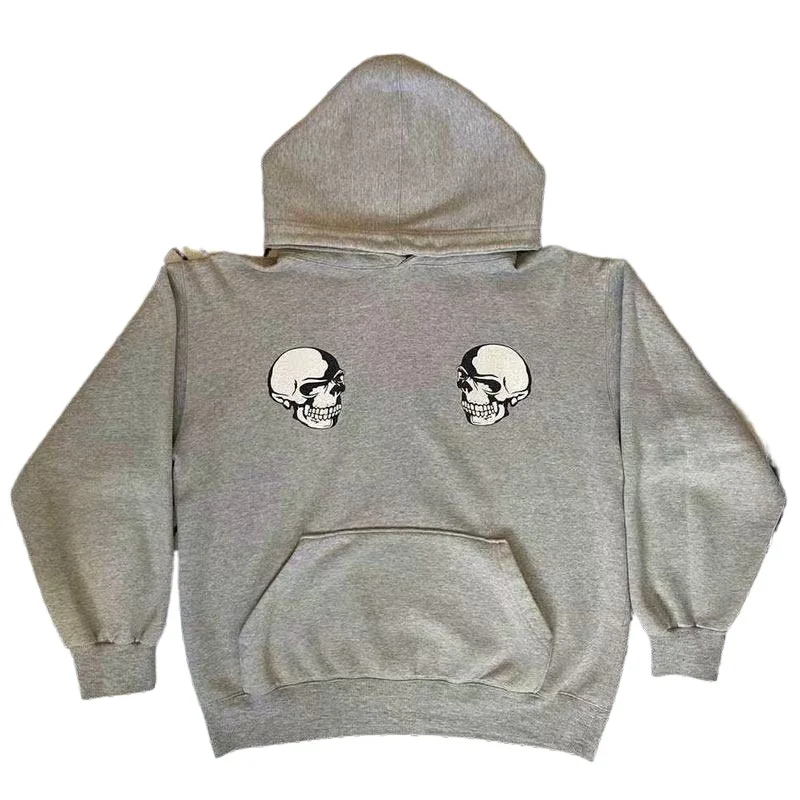 Japan Style Number (N) Ine Style SS04 Clash Grey Hoodies for Men Double Skull Print Casual Hooded Sweatshirt