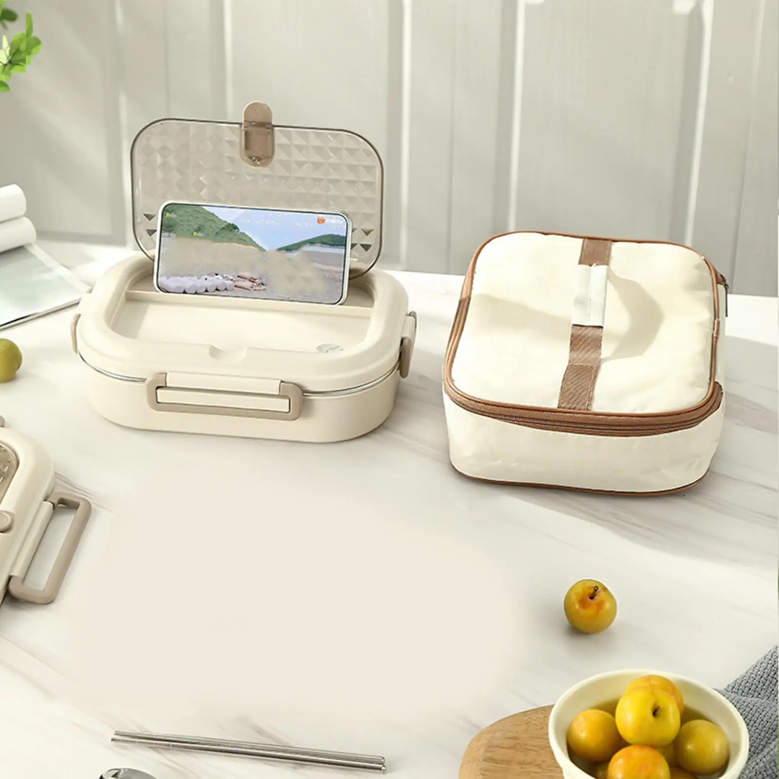 

Insulated Lunch Containers Hot Food Container Stainless Divided Box Microwavable Odor-Resistant Leak-Proof With Spoon Chopsticks