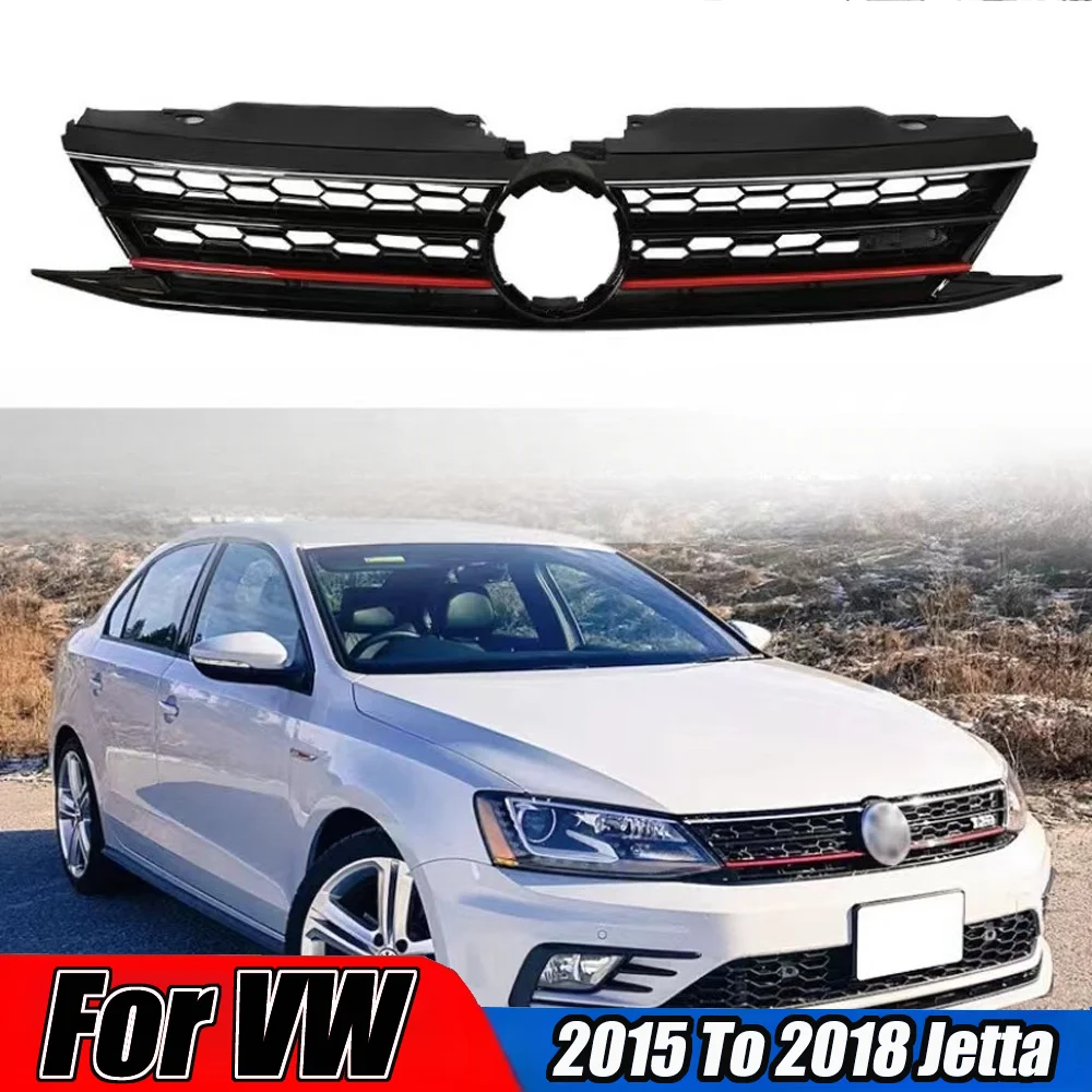 Parrilla cromada de parachoques delantero compatible con VW 2015 2016 2017 2018 Volkswagen Jetta Racing Style Grille Kit de actualización externa automática