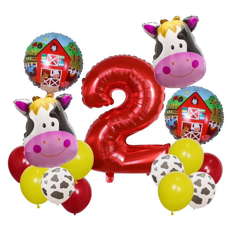 15pcs Cow Neddy Animal Foil Balloons Farm Theme Party Decoration Kid Birthday Party Kids Toys 1 2 4 5th Baby Shower Supplies