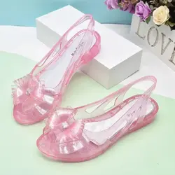 2024 New Summer Women's Slip-On Crystal Jelly Fish Mouth Sandals Soft Sole Non Slip Transparent Flat Sole Sandals Beach Sandals