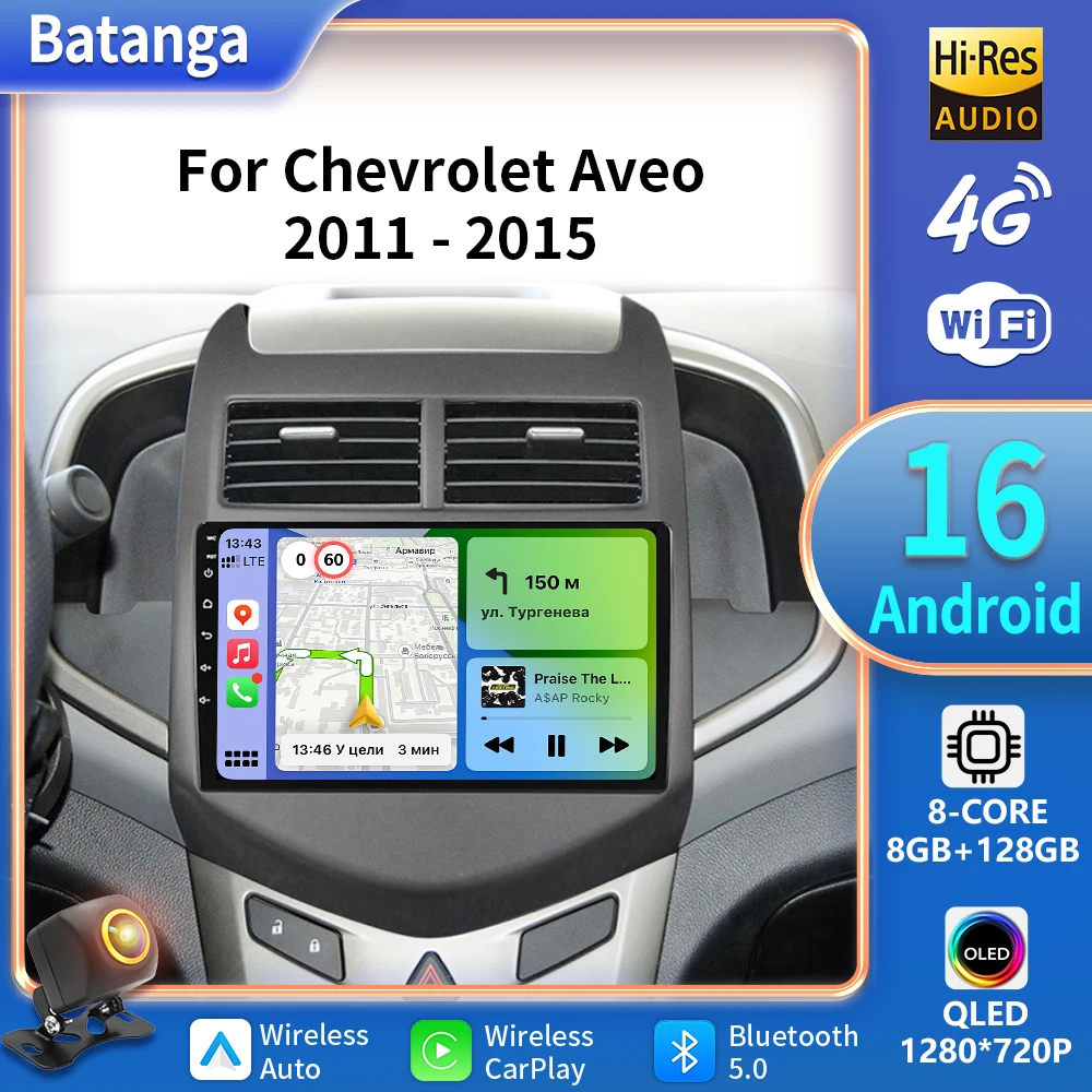 Android 16 Carplay Auto para Chevrolet Aveo 2 Sonic T300 2011 2012 2013 2014 2015 2016 Radio de coche GPS reproductor Multimedia estéreo