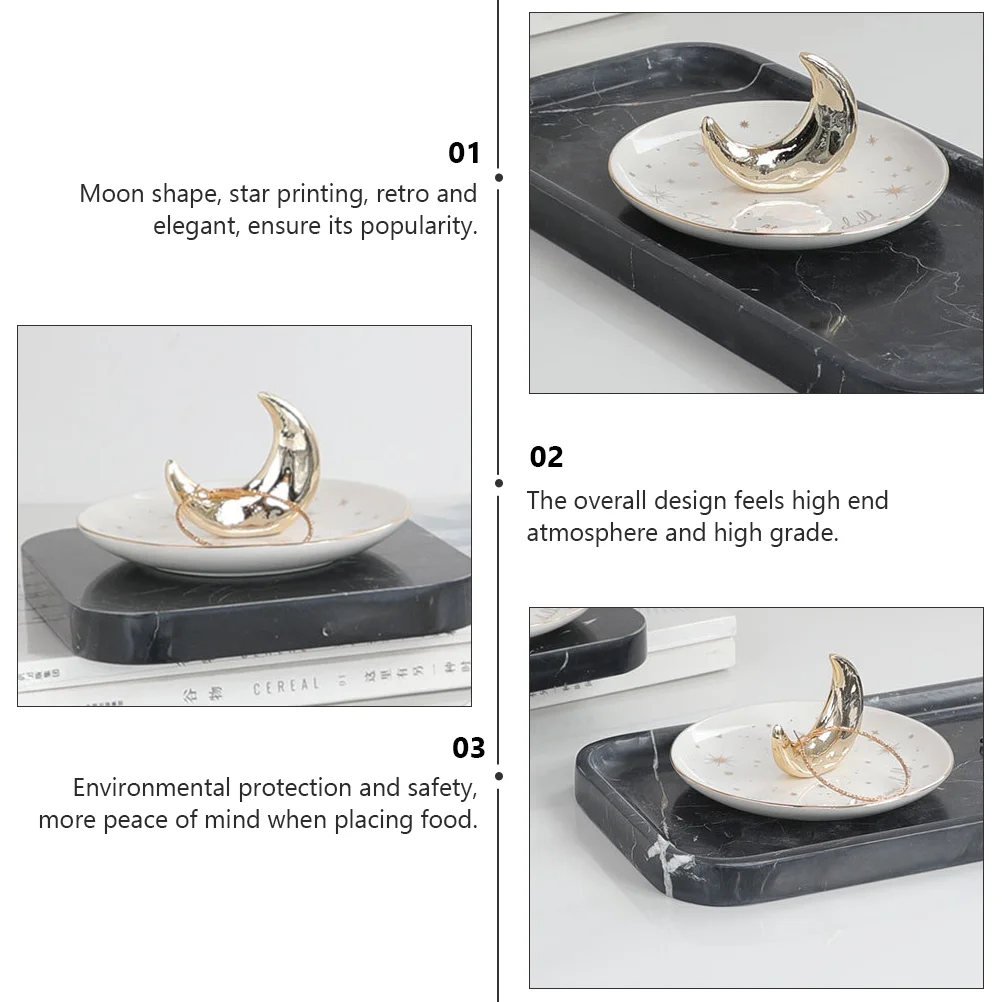 Jewelry Tray Moon Trinket Decorations Storage Dish Table Top Ceramic Decorative Plate