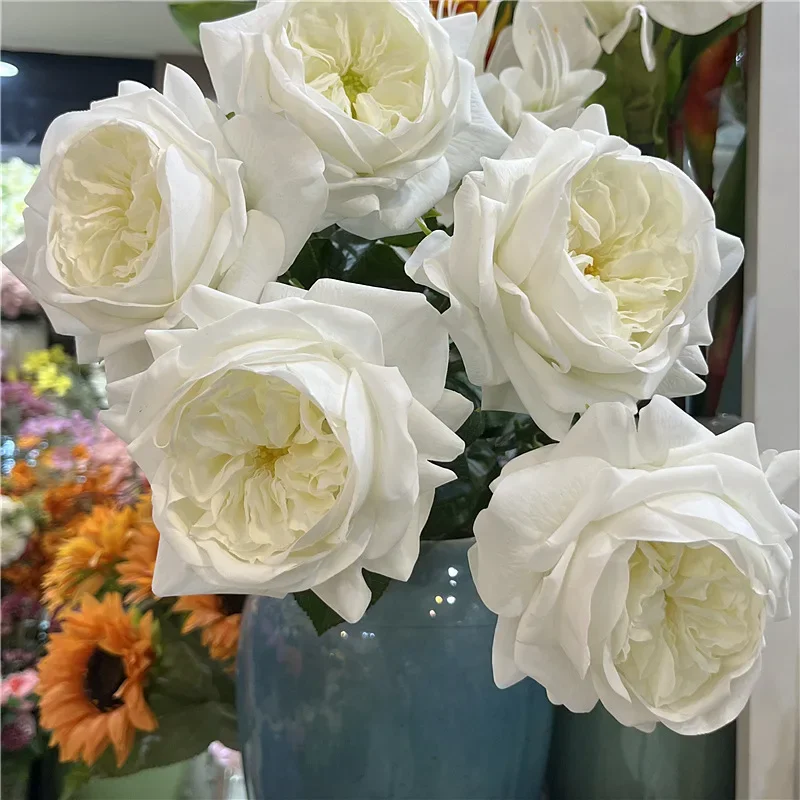 

Simulation Roses Branches Real Touch Fake Flowers Austin Julie Rose Dining Table Decoration Artificial Pink Orange Flower Plant