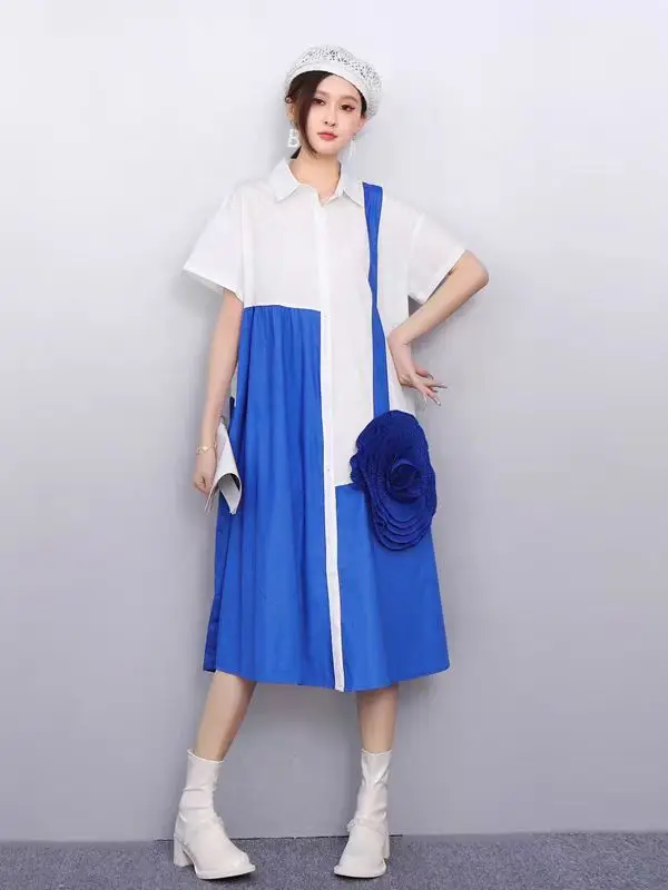 Tannt Vrouwen Jurk Asymmetrie Bloem Patchwork Zwart Wit Kleur Bijpassende Shirt Jurken 2025, Nieuwe Mode Casual Lange Jurken