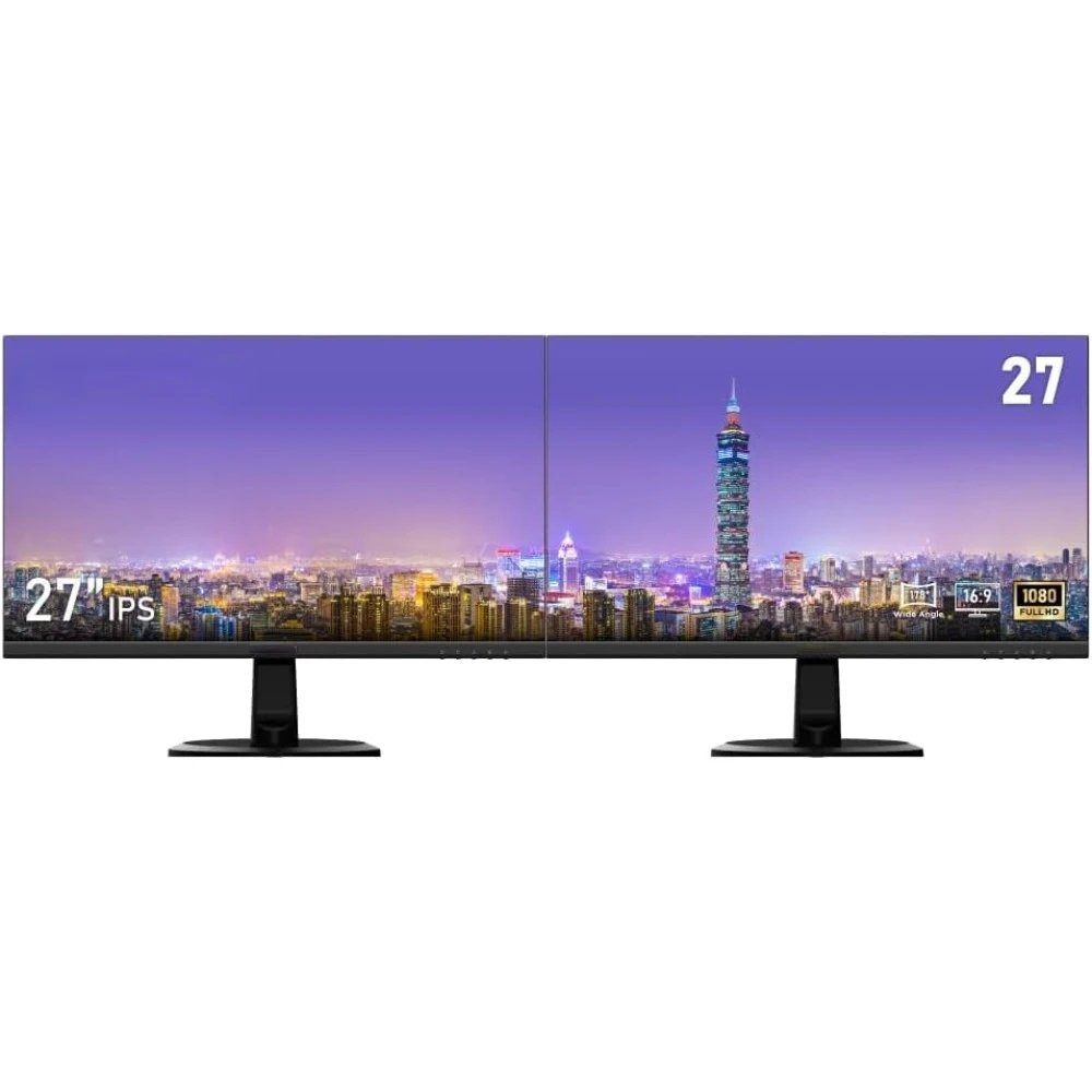 27 inch IPS LED Back Light Monitor 2-Pack 75Hz FHD 1920 x 1080, 178° Wide View Frameless, Dual Monitor, 5ms, Built-in Speakers