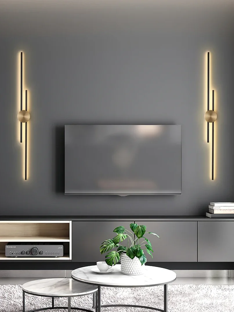 Light Luxury Minimalist Bedroom Bedside Copper Wall Light Creative Long Aisle Living Room TV Background Wall Lamp Sconce