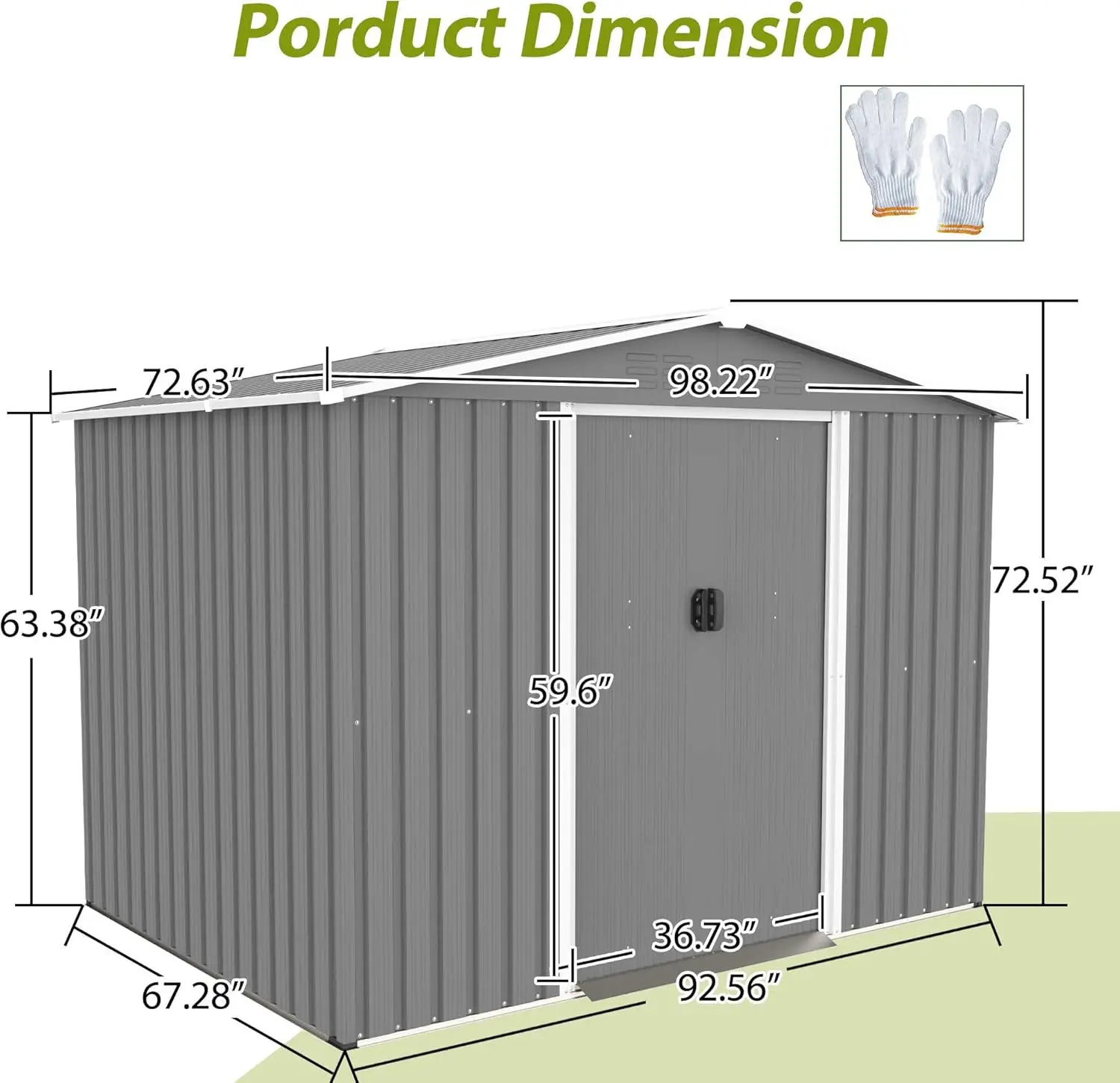 Abri de rangement d'outils d'extérieur, base en métal, porte verrouillable, polyvalent pour vélo, tondeuse à gazon, 8x6 pieds