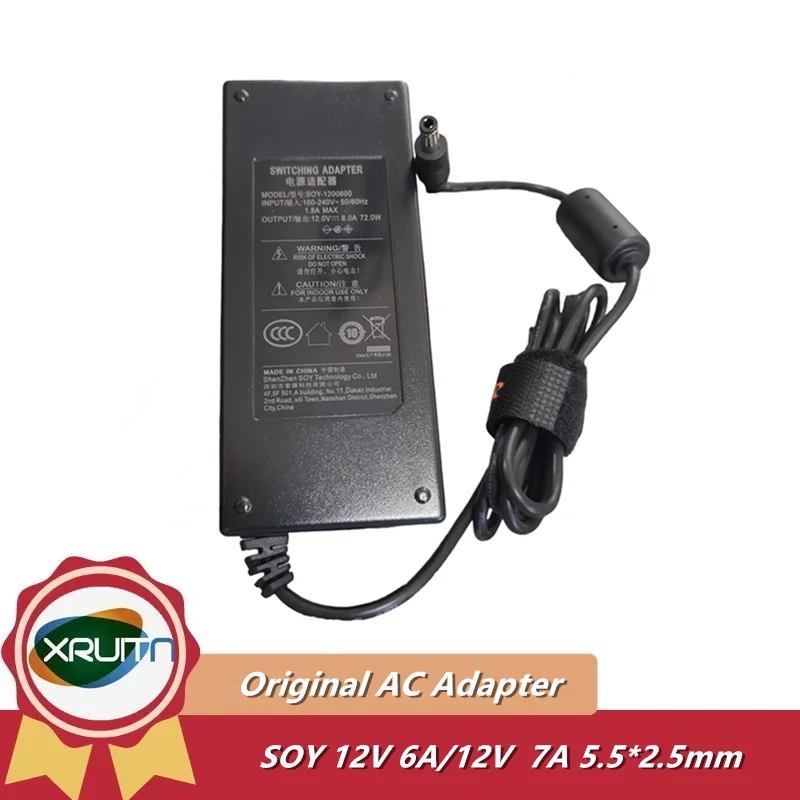 

Genuine SOY 12V 6A 7A Switching Adapter Charger SOY-1200600 SOY-1200700 72W 84W Power Supply 5.5*2.5mm Original