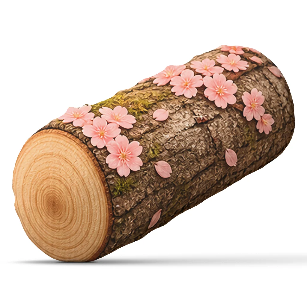 Cherry Blossom Log Shaped Pillow Stuffed Tree Trunk Cushion Spring Floral Throw Pillow for Sofa Rustic Decorative Home Decor