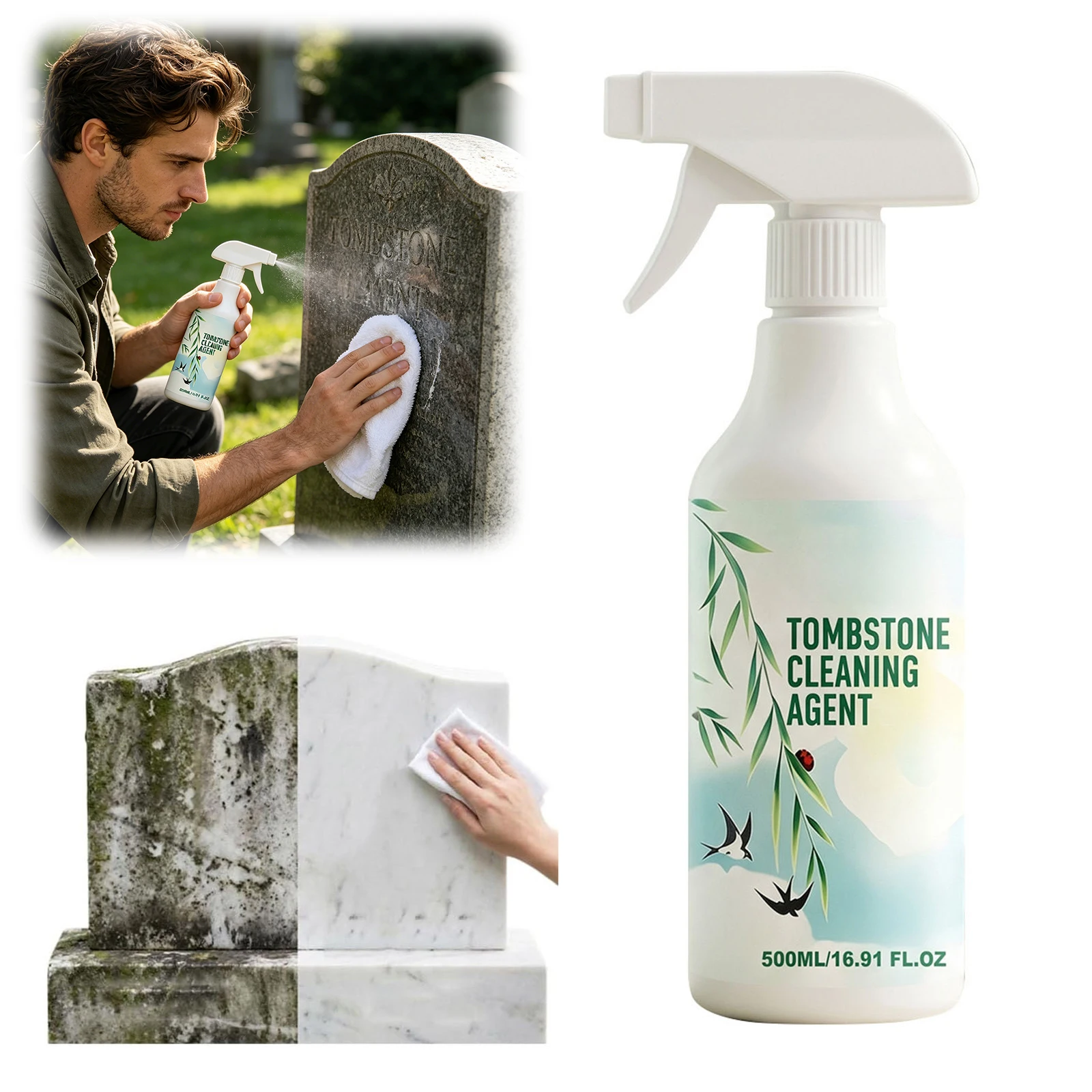 Headstone Cleaning Spray Highly Effective Tombstones & Monument Cleaning Spray for Restoring and Protecting Memorials