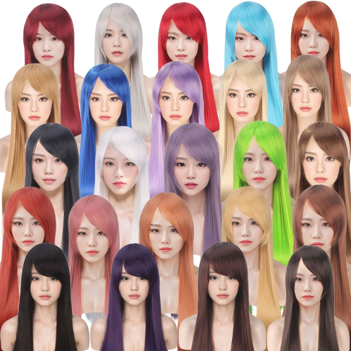 80CM Straight wholesale Cosplay Anime Long Wavy Pink Blue Red Blonde Black Green White Brown Cosplay Wig Synthetic Wig for Women