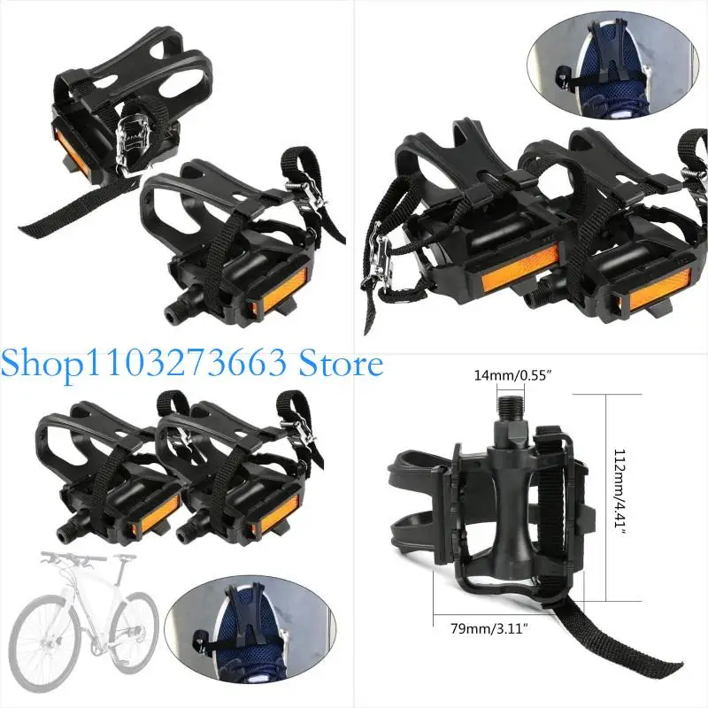

R6FE Multi-Purpose Bicycles Pedals Bike Pedals with Toe Clip and Straps Easy to Use
