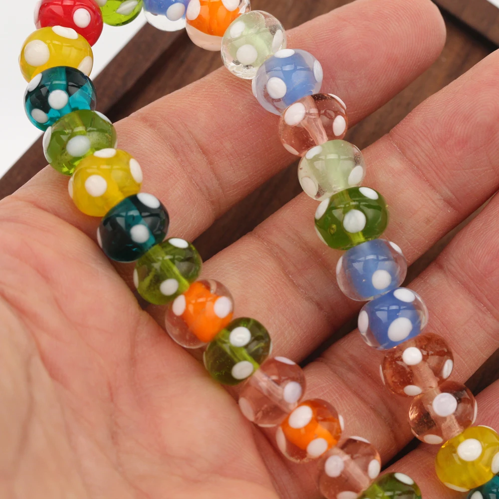 10x8mm Flat Round Shape Handmade Lampwork Bead Glass Loose Crafts Beads Lot for DIY Jewelry Making Accessories Findings