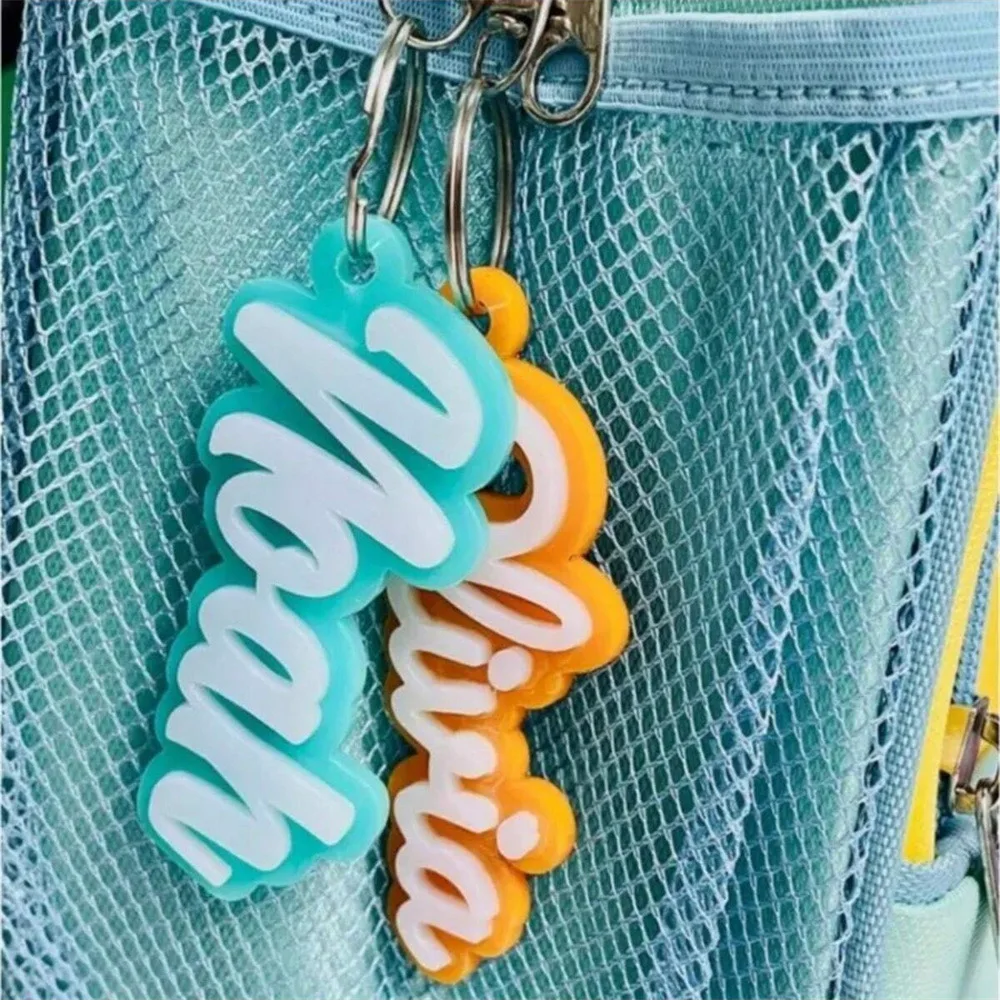 Acrylic Custom 3D Name Text Bag Charm Pendant Keychain Nameplate Logo Design Personalized Backpack Luggage Car Key Ring Gift