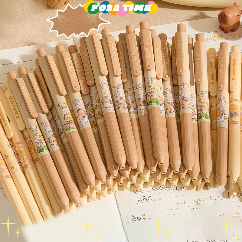 

12Pcs Cute Capybara Press Gel Pens Kawaii Quickly-Drying Large Capacity Black Pen Signature Pen Office School Supplies