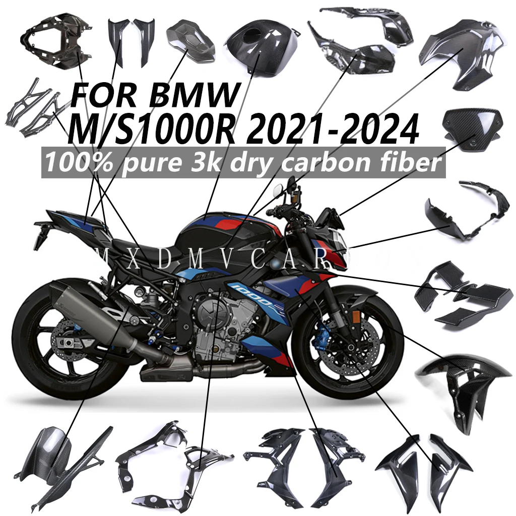 Für BMW M1000R S1000R 2024-2021 Motorradteile Trockene Kohlefaser-Rahmenabdeckung Fester Flügel Kraftstofftank Seitenverkleidung Komplette Verkleidungssätze