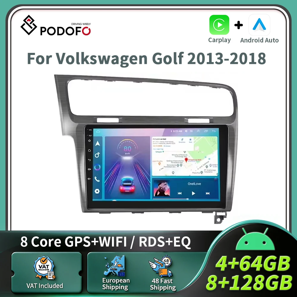 Podofo 10 Zoll Wireless Carplay Android Auto Autoradio für Volkswagen Golf 7 2013-2018, intelligentes Multimedia-System fürs Auto