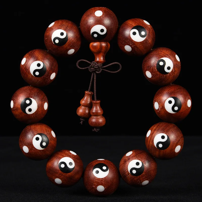 

Zambian Blood Bagua Buddha Hand String Small Leaf Purple Sandalwood Tai Chi Bead Inlaying Craftsmanship Antique Bracelet Wooden