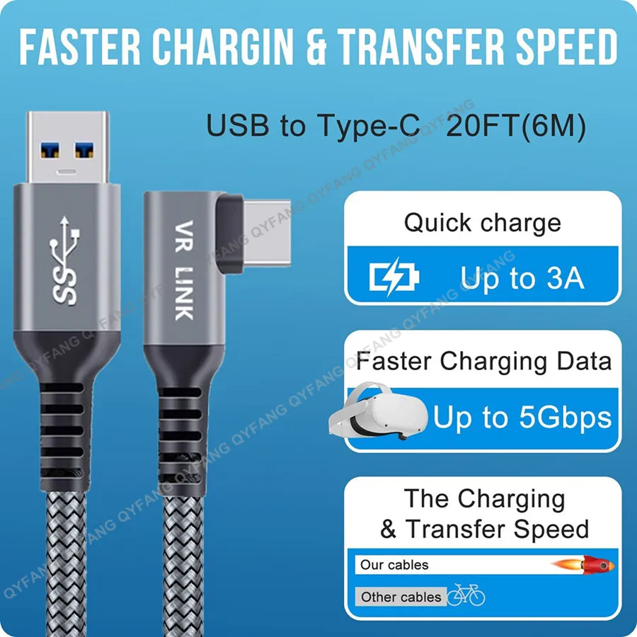 USB 5m 6m 7m VR Link Cable For Oculus Quest2 Cable USB Type A to USB C 60W Cable Compatible with Smartphone Oculus VR Accessorie