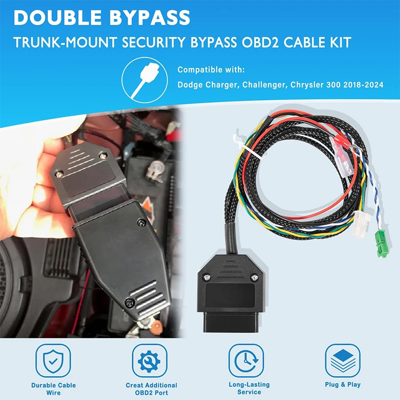 Double Bypass | Trunk-Mount Security Bypass OBD2 Cable Kit Compatible with Dodge Charger, Challenger, Chrysler 300 2018-2023