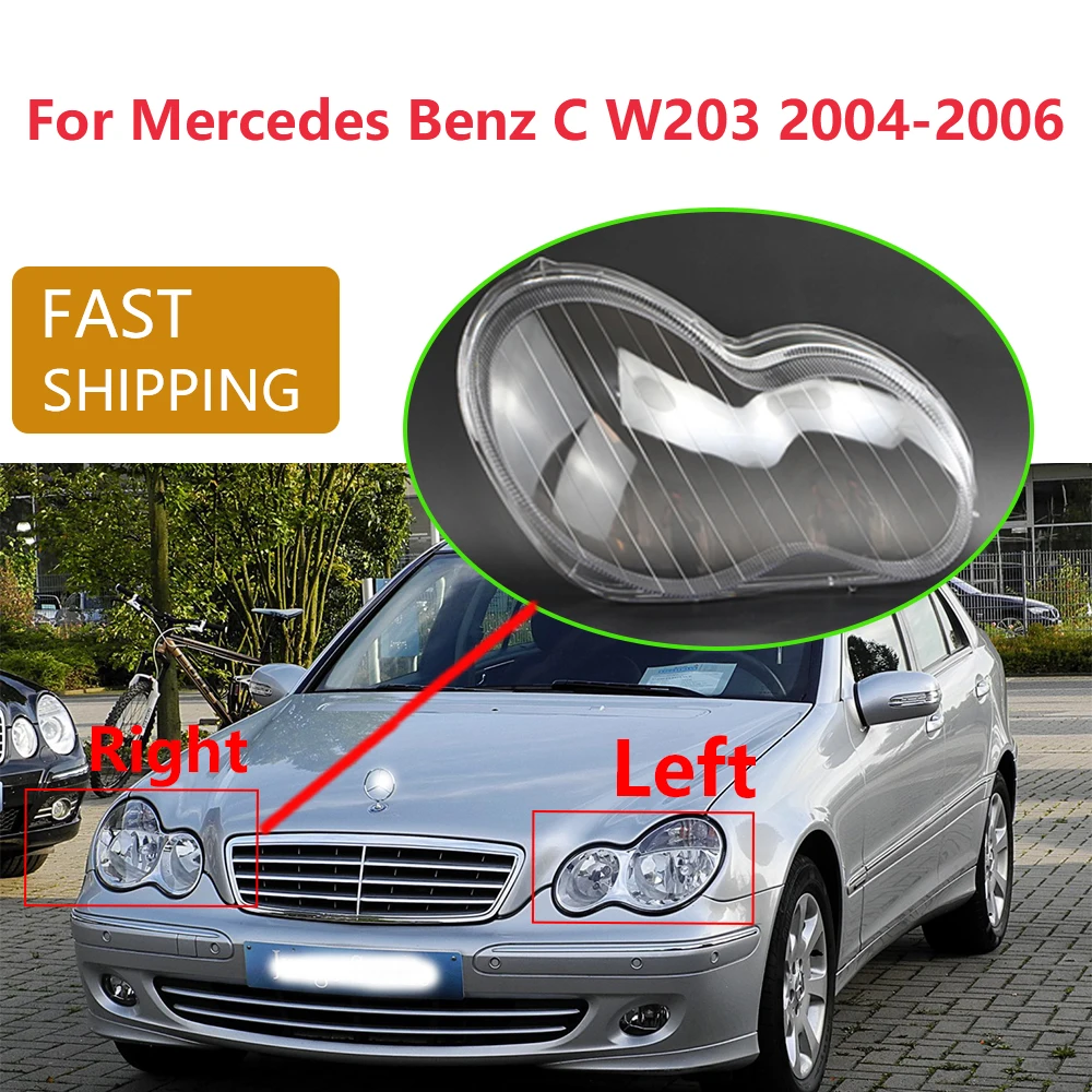 Car Front Headlight Lens Cover For Mercedes Benz C200K C230 C280 C300 W203 2004-2006 Transparent Lampshade Plexiglass Mask Lamp