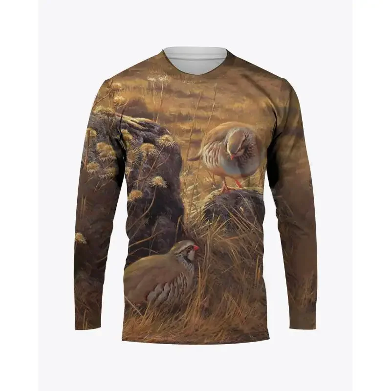 Male and female quail 3D printed camouflage T-shirts, long sleeved clothing, large Harajuku sweaters, hunting animals