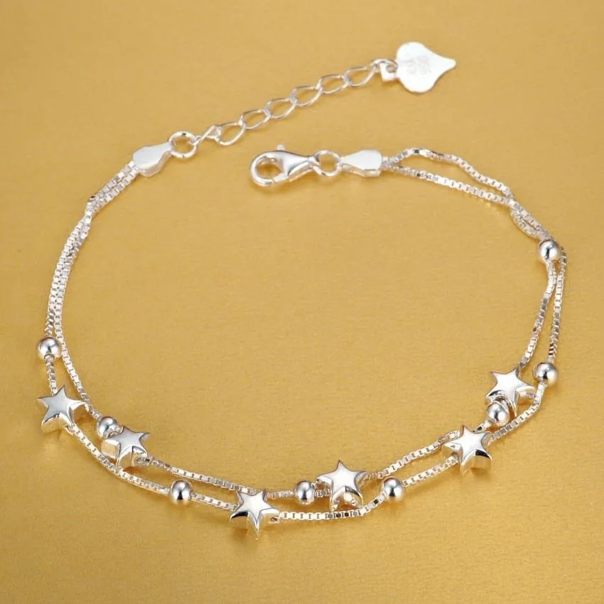 

925 Sterling Silver Beautiful Stars Bracelets for Women Korean Fashion Designer Party Wedding Jewelry Holiday Gifts