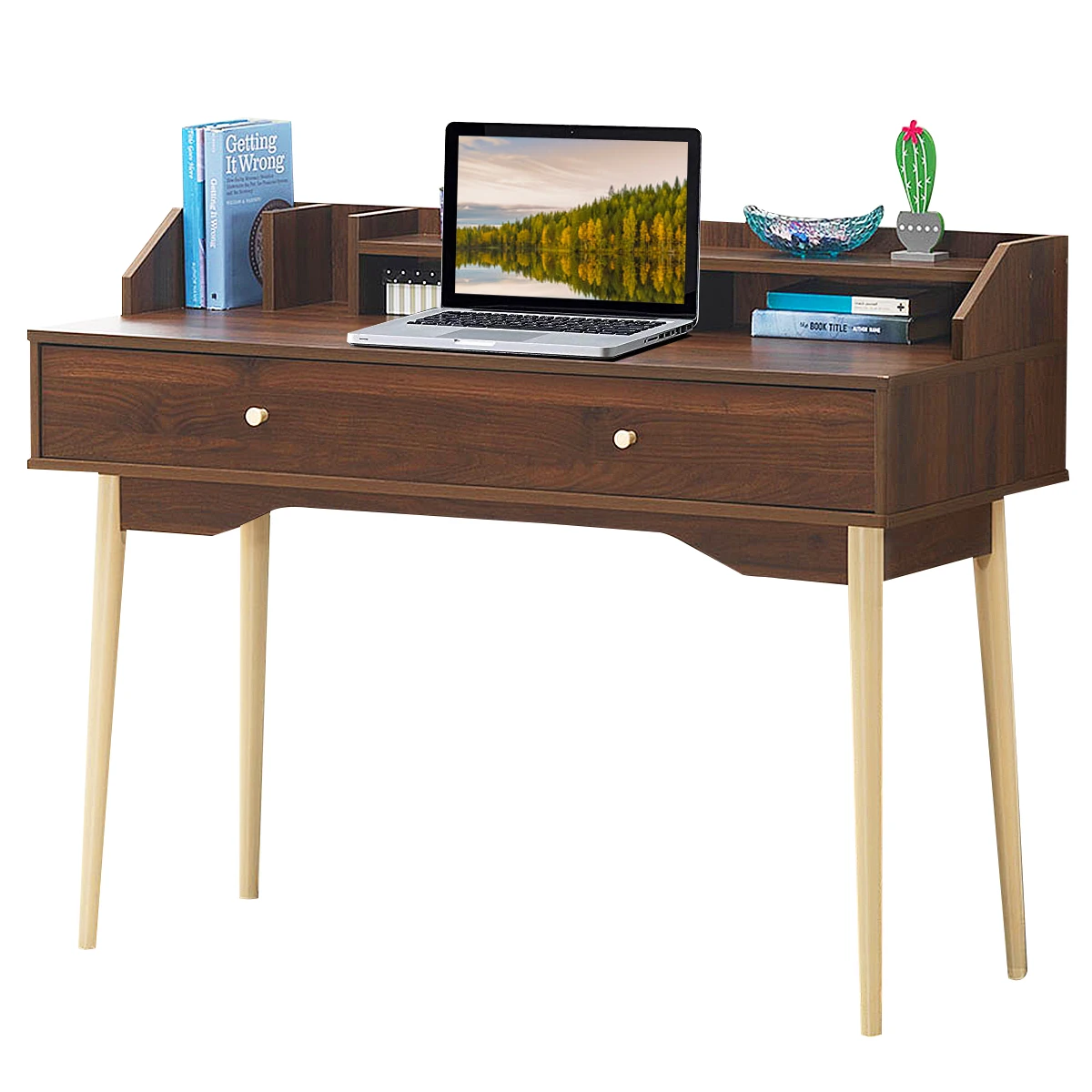 Computer table with Drawer 110 cm office Solid Wood table PC Workplace Console table for Study